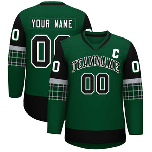 Custom Green Black-Black Personalized Raglan Sleeves V-Neck Hockey Jersey