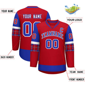 Custom Red Royal-Royal Personalized Raglan Sleeves V-Neck Hockey Jersey