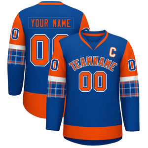 Custom Royal Orange-Orange Personalized Raglan Sleeves V-Neck Hockey Jersey