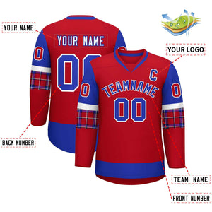 Custom Red Royal-Royal Personalized Raglan Sleeves V-Neck Hockey Jersey