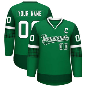 Custom Teal Green-White Personalized Raglan Sleeves V-Neck Hockey Jersey