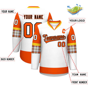 Custom White Orange-Orange Personalized Raglan Sleeves V-Neck Hockey Jersey