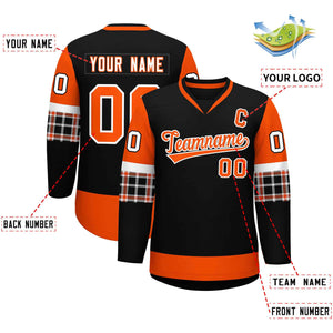 Custom Black Orange-Orange Personalized Raglan Sleeves V-Neck Hockey Jersey