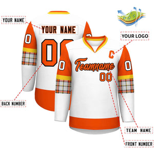 Custom White Orange-Orange Personalized Raglan Sleeves V-Neck Hockey Jersey