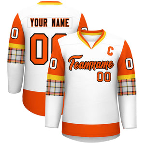 Custom White Orange-Orange Personalized Raglan Sleeves V-Neck Hockey Jersey