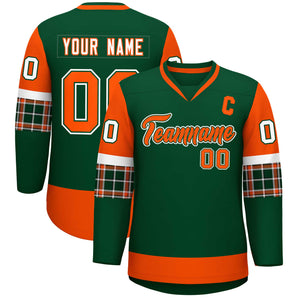 Custom Green Orange-Orange Personalized Raglan Sleeves V-Neck Hockey Jersey