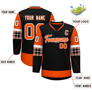 Custom Black Orange-Orange Personalized Raglan Sleeves V-Neck Hockey Jersey