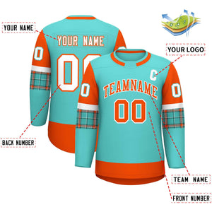 Custom Bright Green Orange Personalized Raglan Sleeves Round-Neck Hockey Jersey