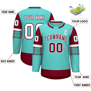 Custom Bright Green Crimson Personalized Raglan Sleeves Round-Neck Hockey Jersey