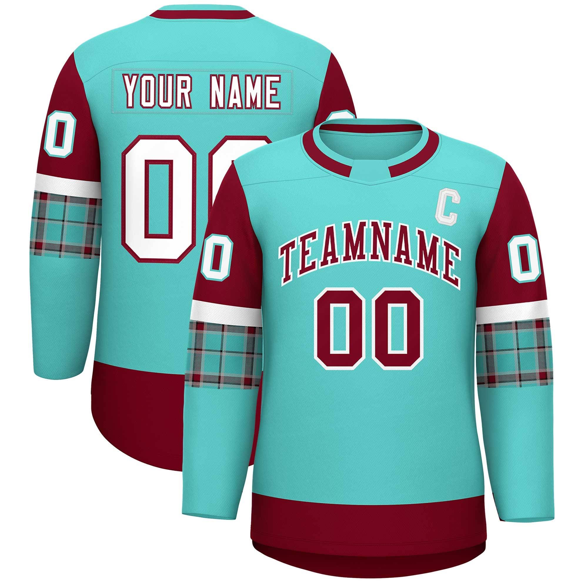 Custom Bright Green Crimson Personalized Raglan Sleeves Round-Neck Hockey Jersey