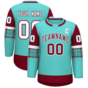 Custom Bright Green Crimson Personalized Raglan Sleeves Round-Neck Hockey Jersey