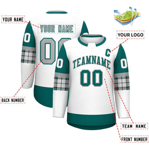 Custom White Aqua Personalized Raglan Sleeves Round-Neck Hockey Jersey