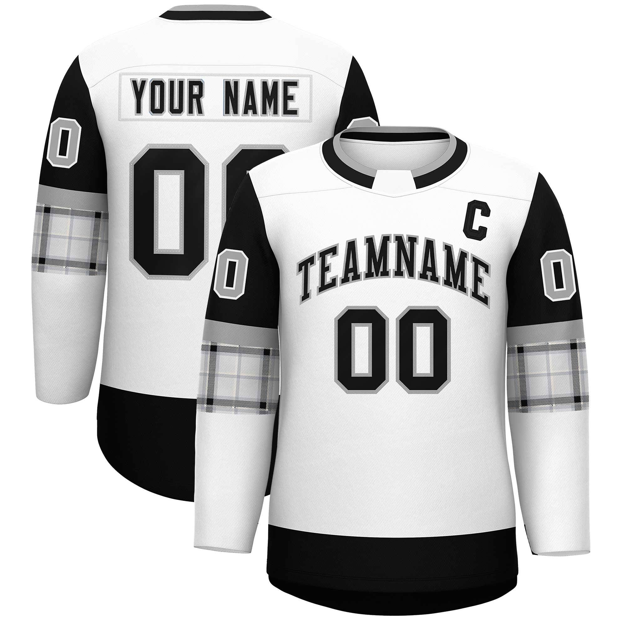 Custom White Black Personalized Raglan Sleeves Round-Neck Hockey Jersey