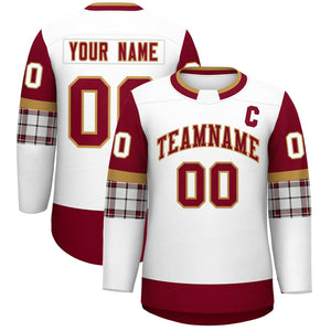 Custom White Crimson Personalized Raglan Sleeves Round-Neck Hockey Jersey