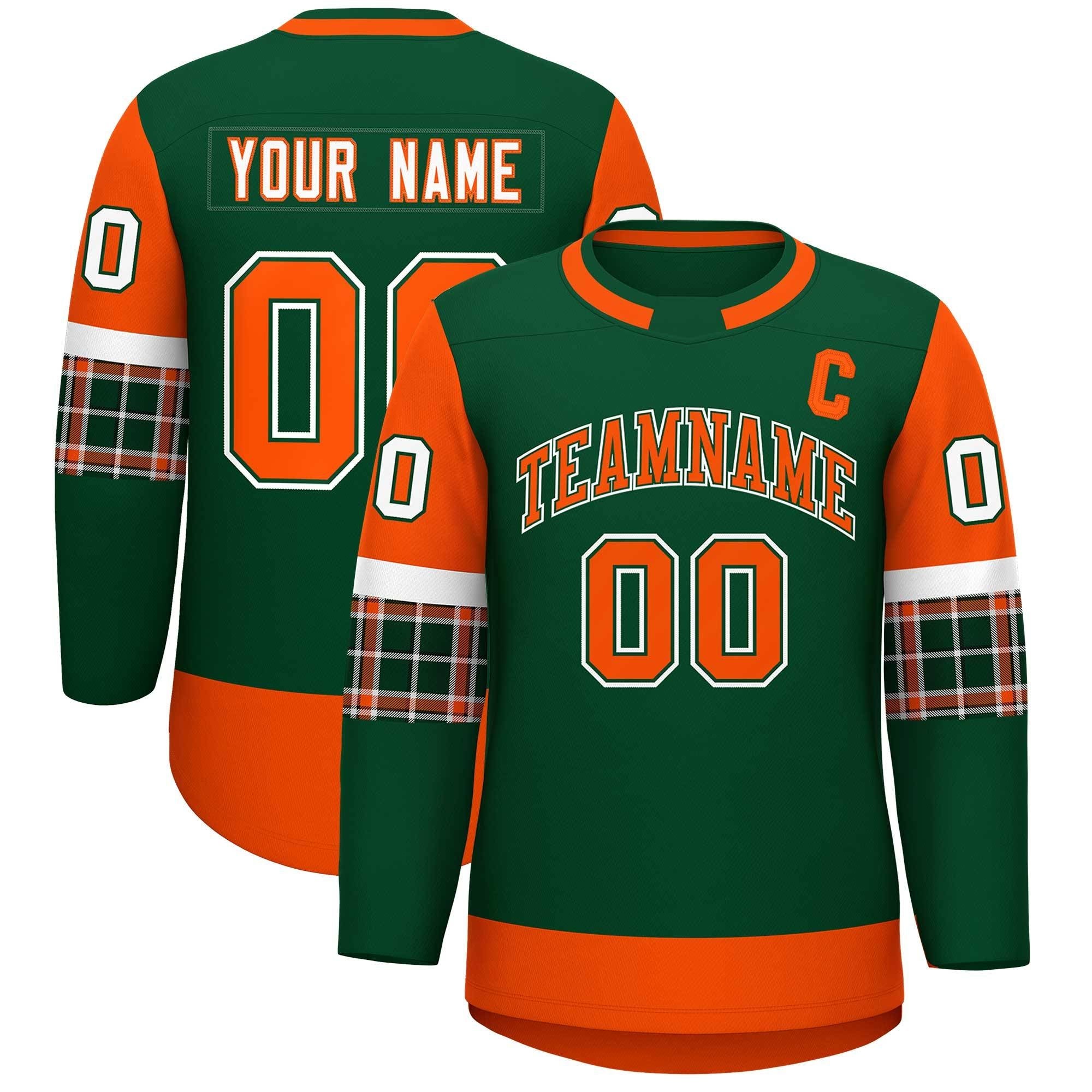 Custom Green Orange Personalized Raglan Sleeves Round-Neck Hockey Jersey