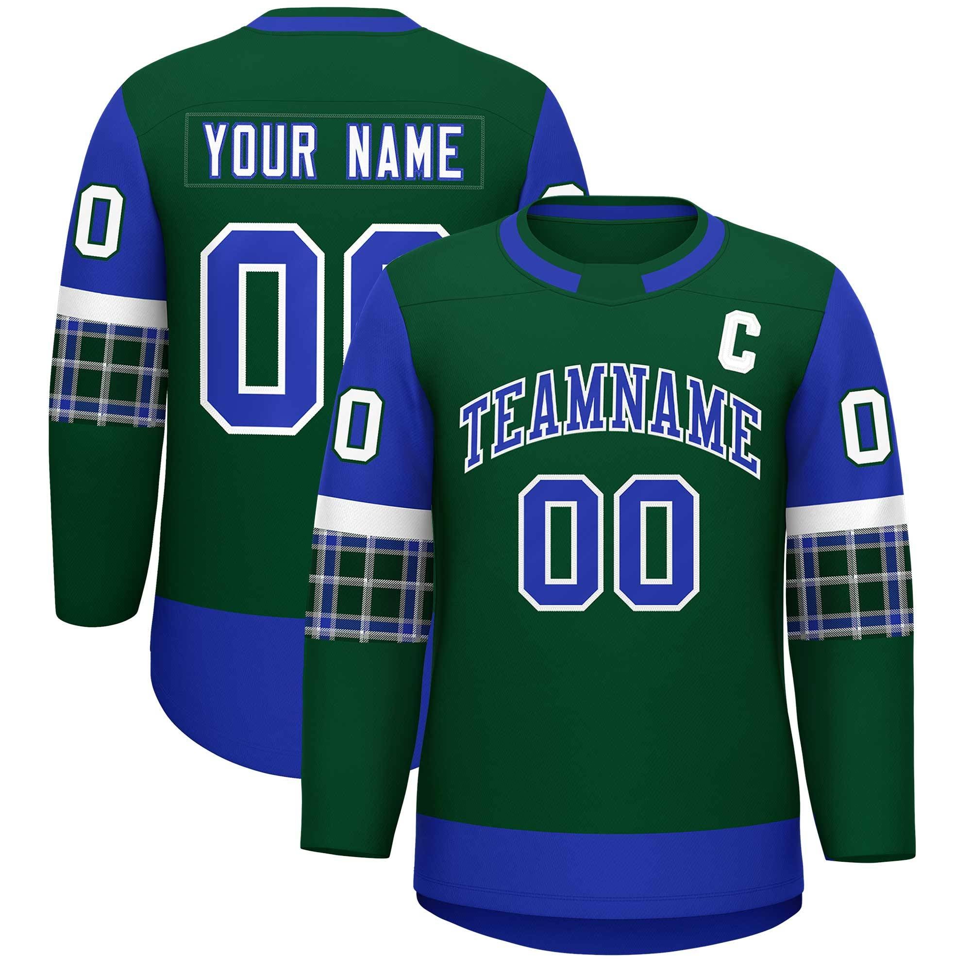 Custom Green Royal Personalized Raglan Sleeves Round-Neck Hockey Jersey