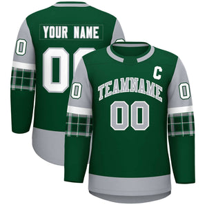 Custom Green Gray Personalized Raglan Sleeves Round-Neck Hockey Jersey