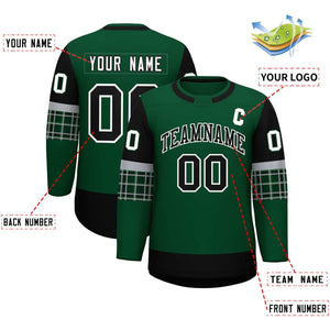 Custom Green Black Personalized Raglan Sleeves Round-Neck Hockey Jersey