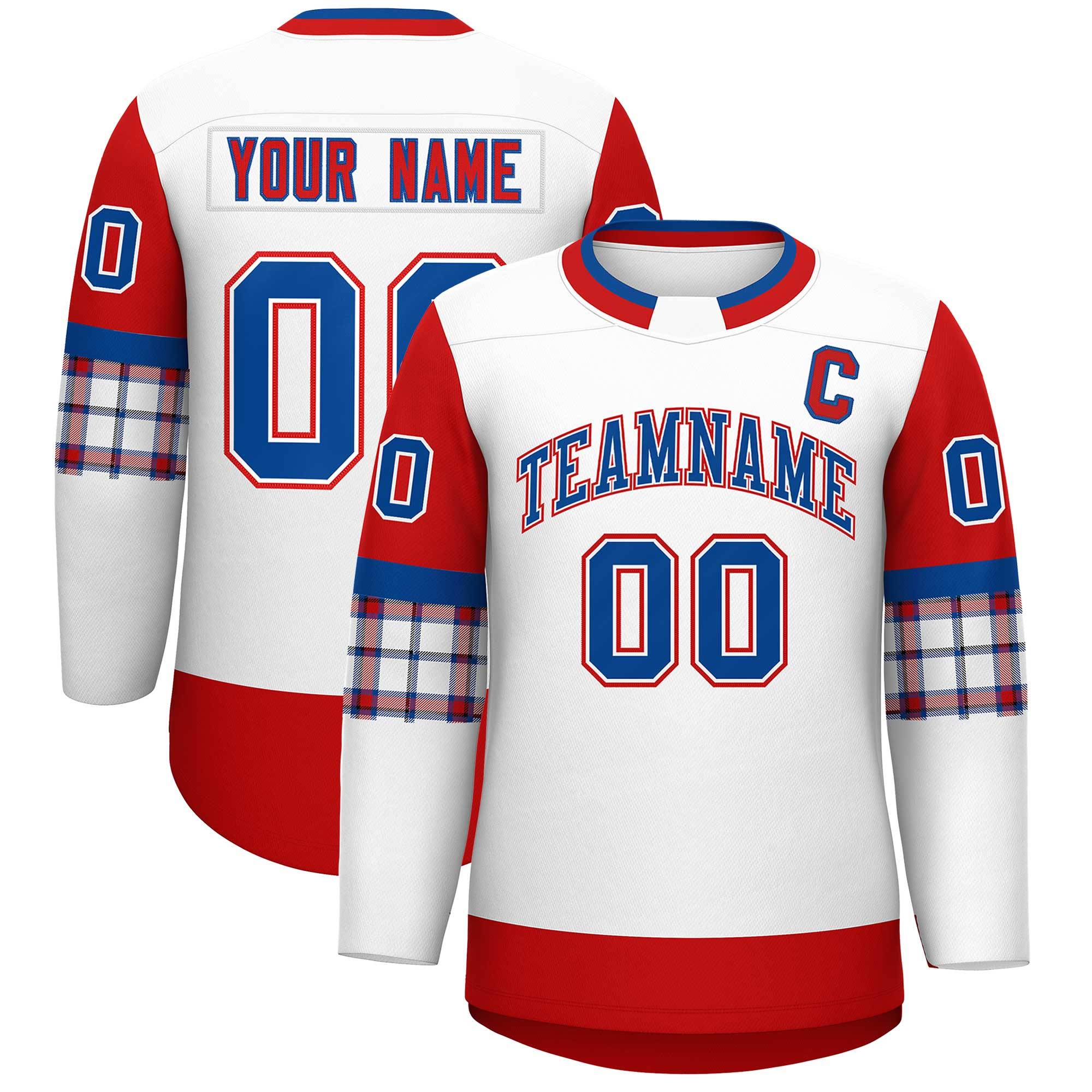 Custom White Red Personalized Raglan Sleeves Round-Neck Hockey Jersey