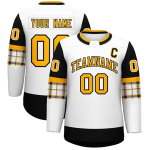 Custom White Black Personalized Raglan Sleeves Round-Neck Hockey Jersey