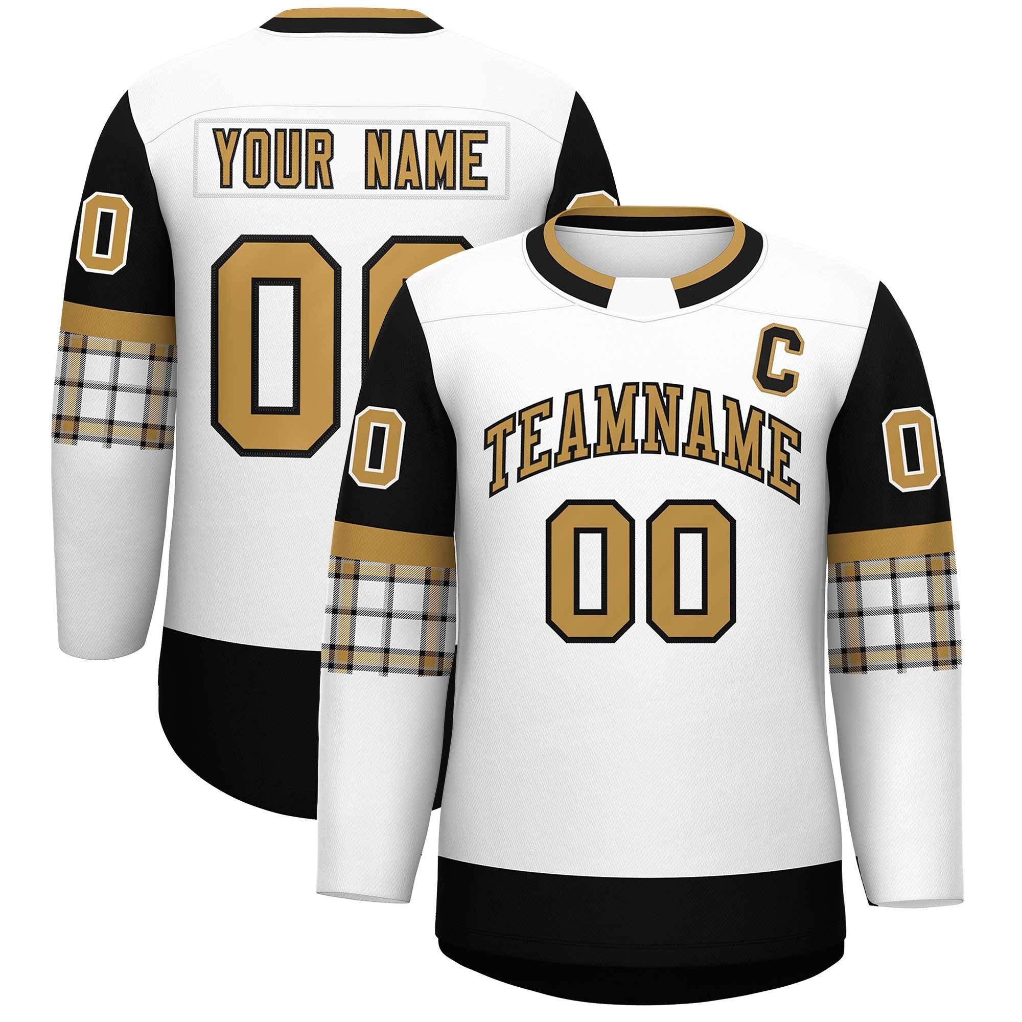 Custom White Black Personalized Raglan Sleeves Round-Neck Hockey Jersey