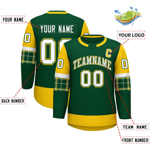 Custom Green Gold Personalized Raglan Sleeves Round-Neck Hockey Jersey