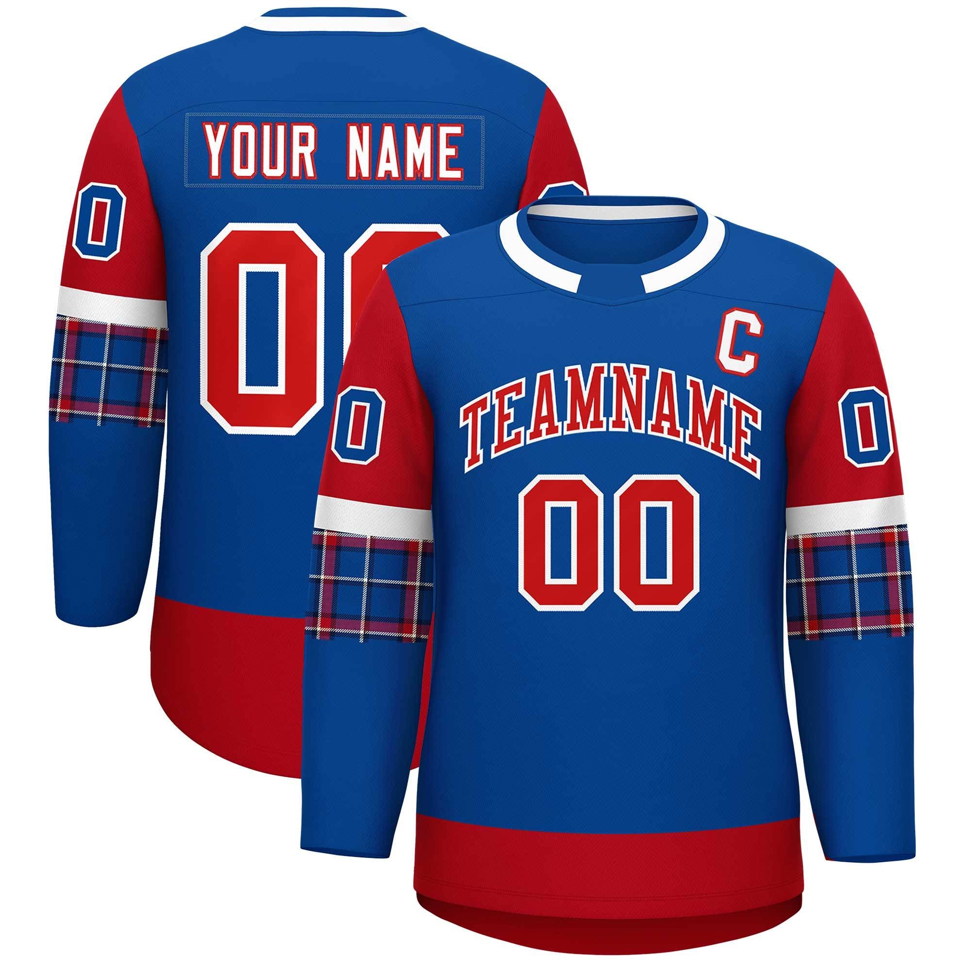 Custom Royal Red Personalized Raglan Sleeves Round-Neck Hockey Jersey