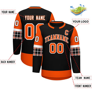 Custom Black Orange Personalized Raglan Sleeves Round-Neck Hockey Jersey