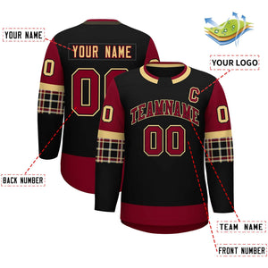 Custom Black Crimson Personalized Raglan Sleeves Round-Neck Hockey Jersey