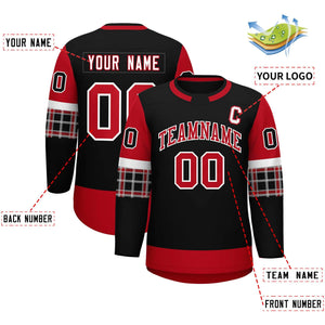 Custom Black Red Personalized Raglan Sleeves Round-Neck Hockey Jersey