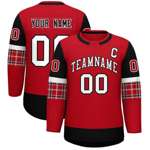 Custom Red Black Personalized Raglan Sleeves Round-Neck Hockey Jersey