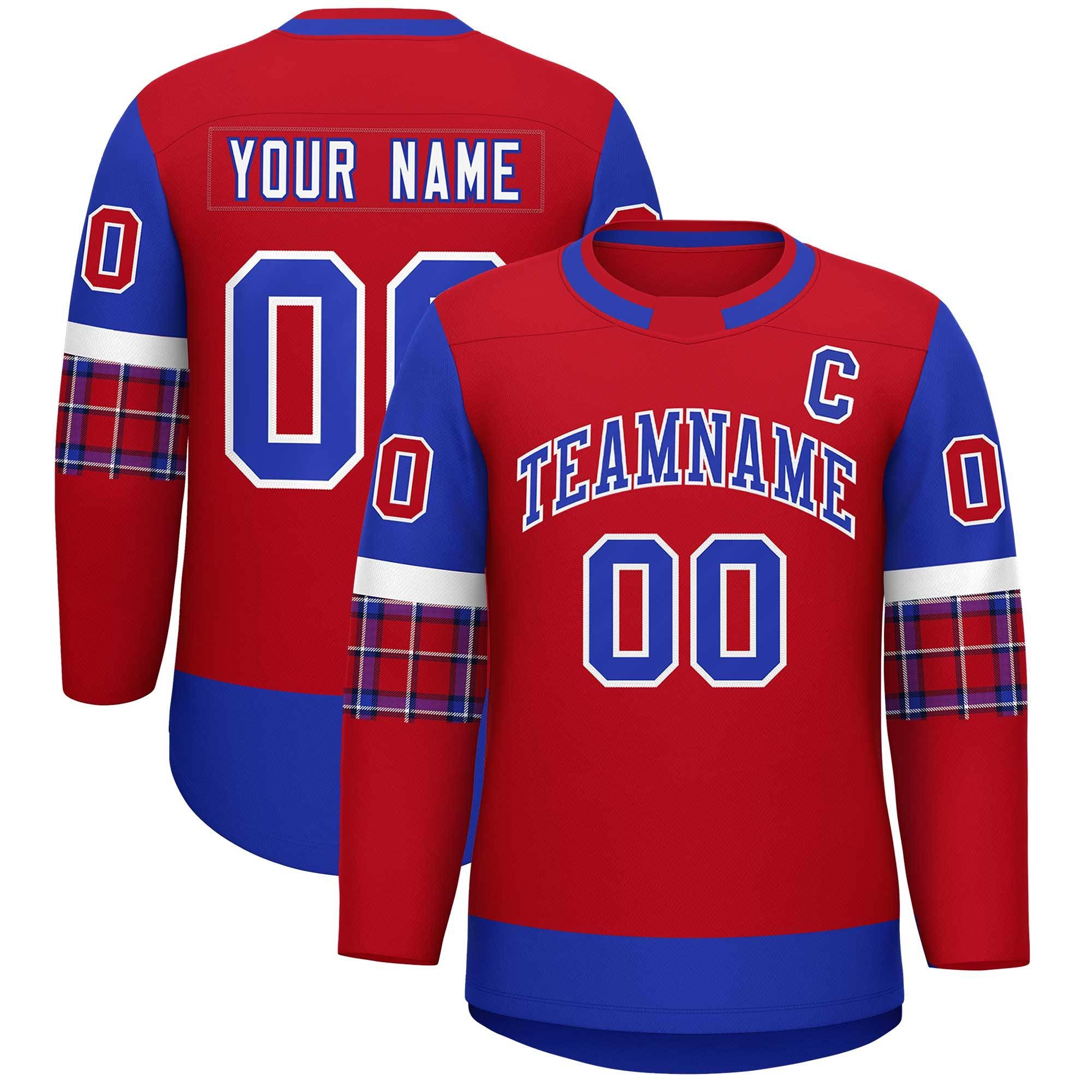 Custom Red Royal Personalized Raglan Sleeves Round-Neck Hockey Jersey