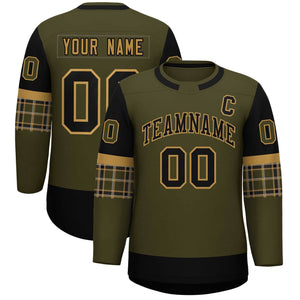 Custom Olive Brown Personalized Raglan Sleeves Round-Neck Hockey Jersey