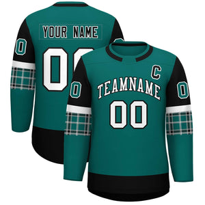 Custom Aqua Black Personalized Raglan Sleeves Round-Neck Hockey Jersey