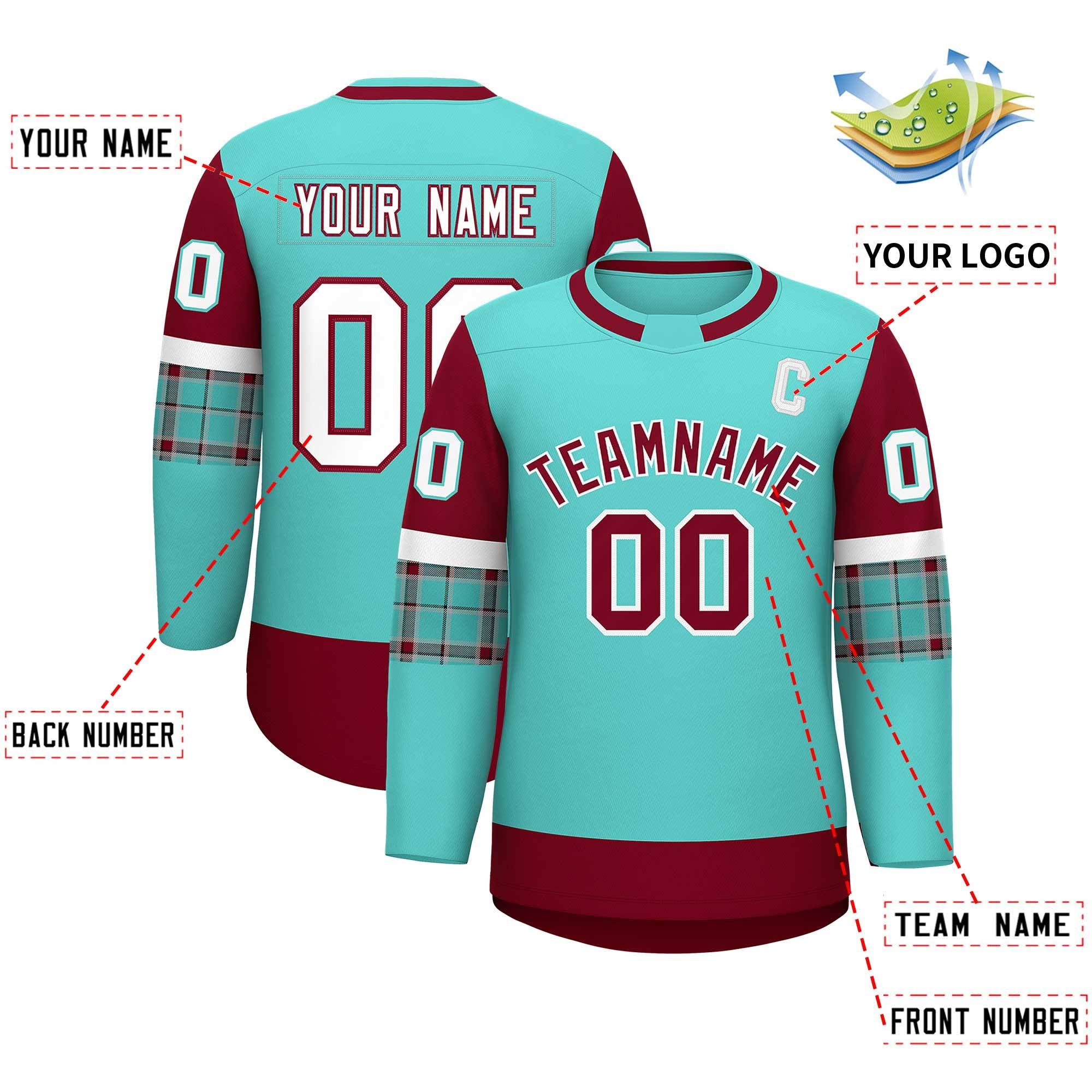 Custom Bright Green Crimson Personalized Raglan Sleeves Round-Neck Hockey Jersey