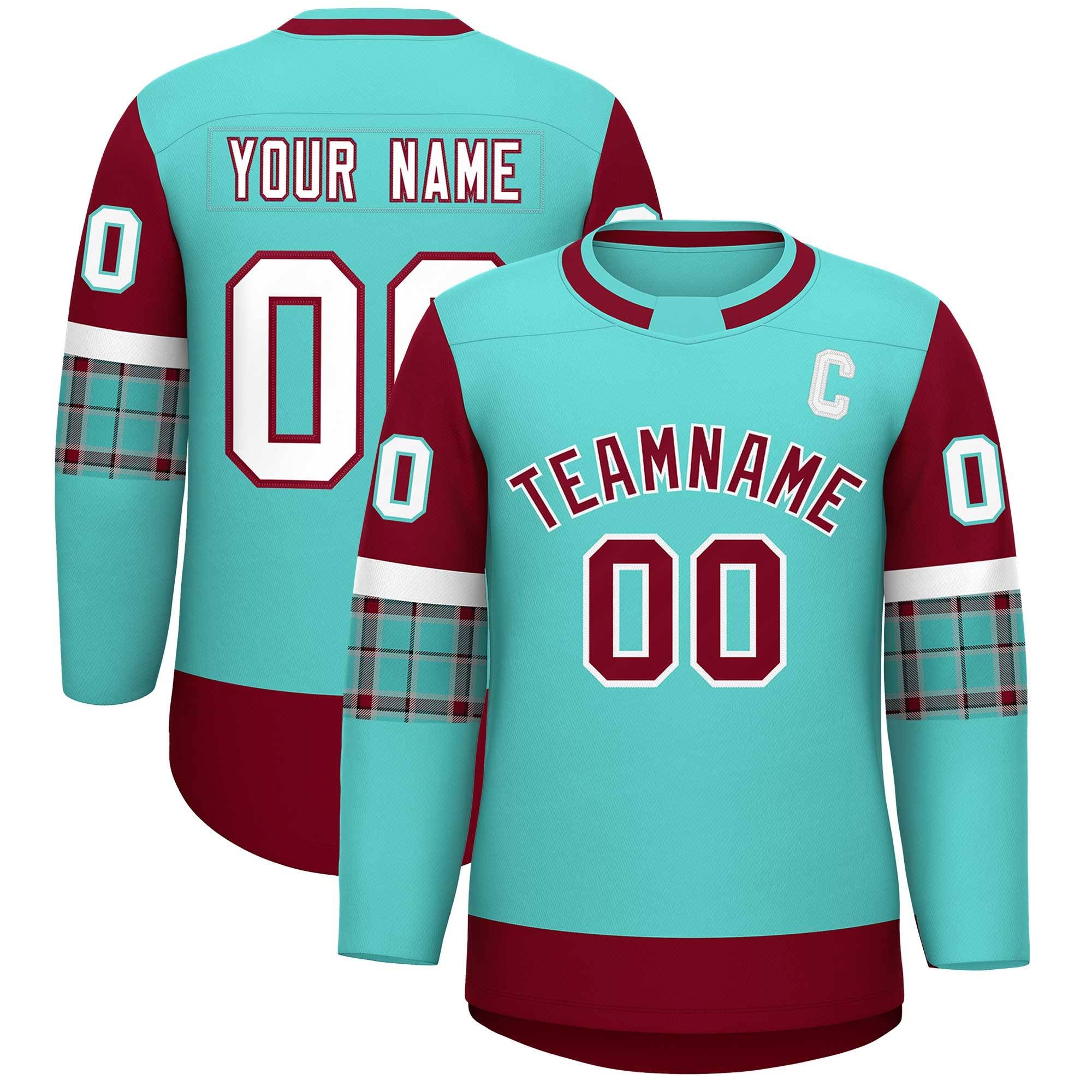 Custom Bright Green Crimson Personalized Raglan Sleeves Round-Neck Hockey Jersey