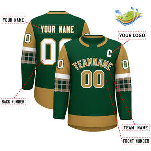 Custom Green Old Gold Personalized Raglan Sleeves Round-Neck Hockey Jersey