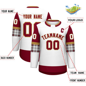 Custom White Crimson Personalized Raglan Sleeves Round-Neck Hockey Jersey