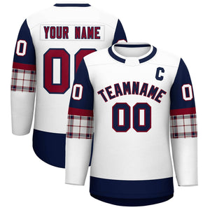 Custom White Navy Personalized Raglan Sleeves Round-Neck Hockey Jersey