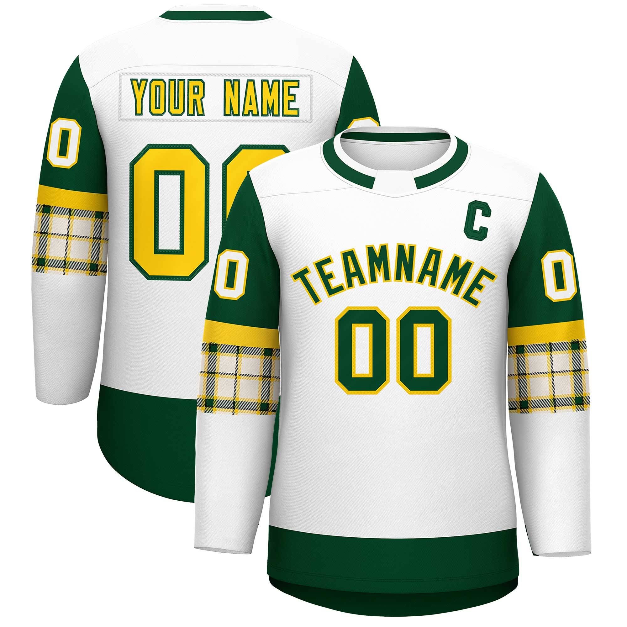 Custom White Green Personalized Raglan Sleeves Round-Neck Hockey Jersey