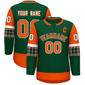 Custom Green Orange Personalized Raglan Sleeves Round-Neck Hockey Jersey