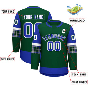 Custom Green Royal Personalized Raglan Sleeves Round-Neck Hockey Jersey