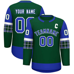 Custom Green Royal Personalized Raglan Sleeves Round-Neck Hockey Jersey