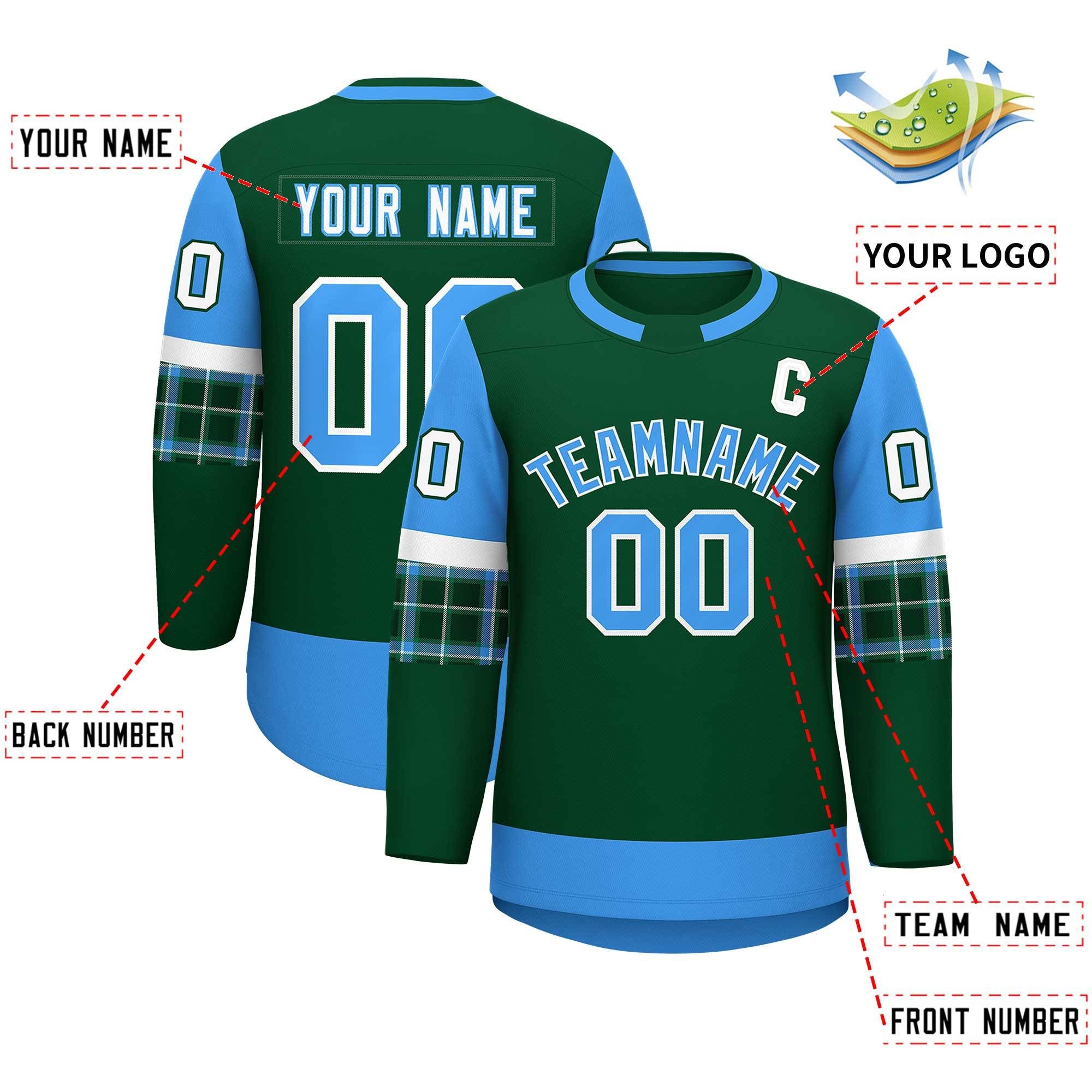 Custom Green Powder Blue Personalized Raglan Sleeves Round-Neck Hockey Jersey