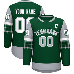 Custom Green Gray Personalized Raglan Sleeves Round-Neck Hockey Jersey