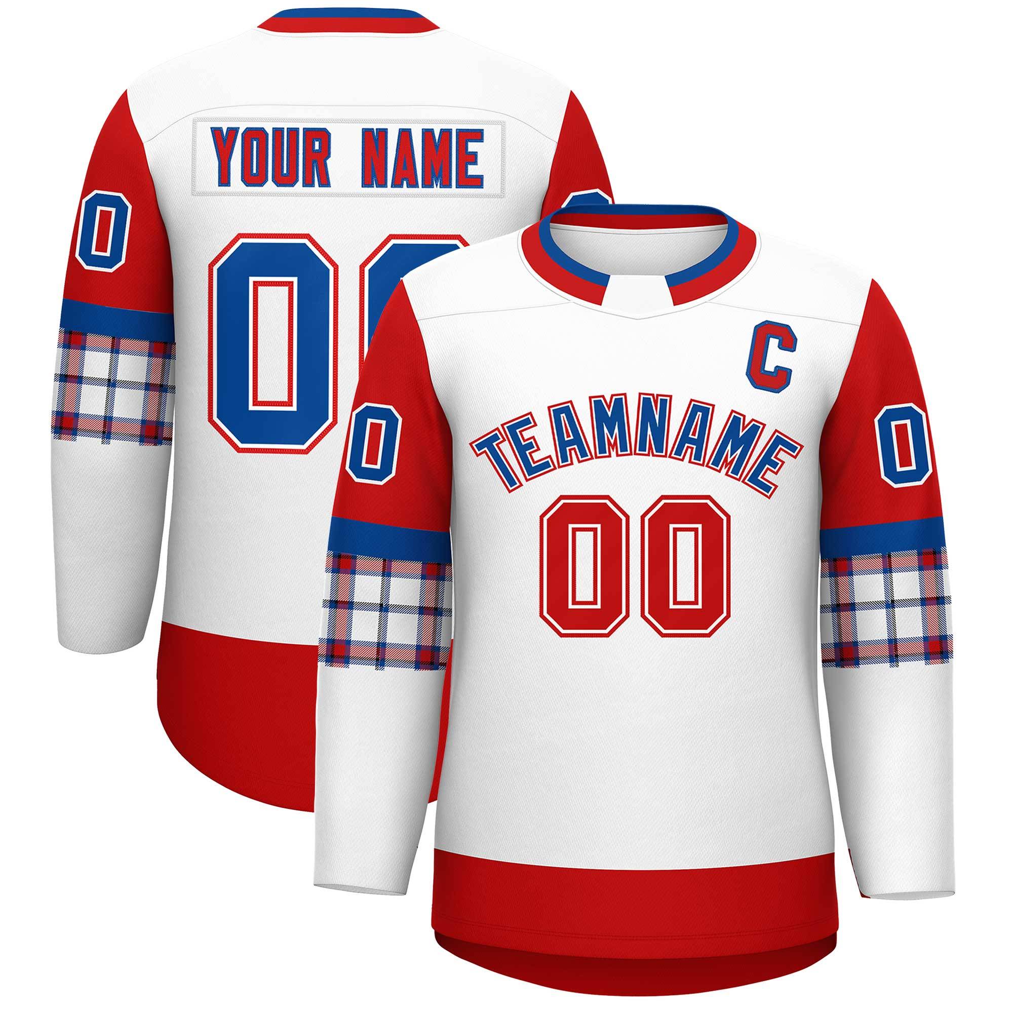 Custom White Red Personalized Raglan Sleeves Round-Neck Hockey Jersey