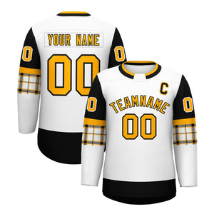 Custom White Black Personalized Raglan Sleeves Round-Neck Hockey Jersey