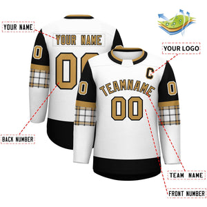 Custom White Black Personalized Raglan Sleeves Round-Neck Hockey Jersey