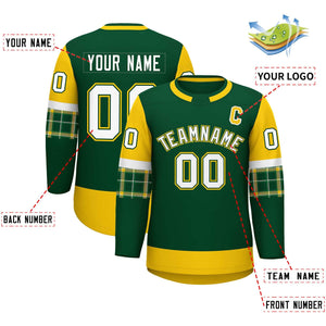 Custom Green Gold Personalized Raglan Sleeves Round-Neck Hockey Jersey