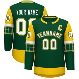 Custom Green Gold Personalized Raglan Sleeves Round-Neck Hockey Jersey